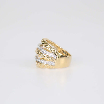 Chanel Two-Tone 18K Gold Diamond Quilted Coco Crush Cocktail Ring Size 11 US