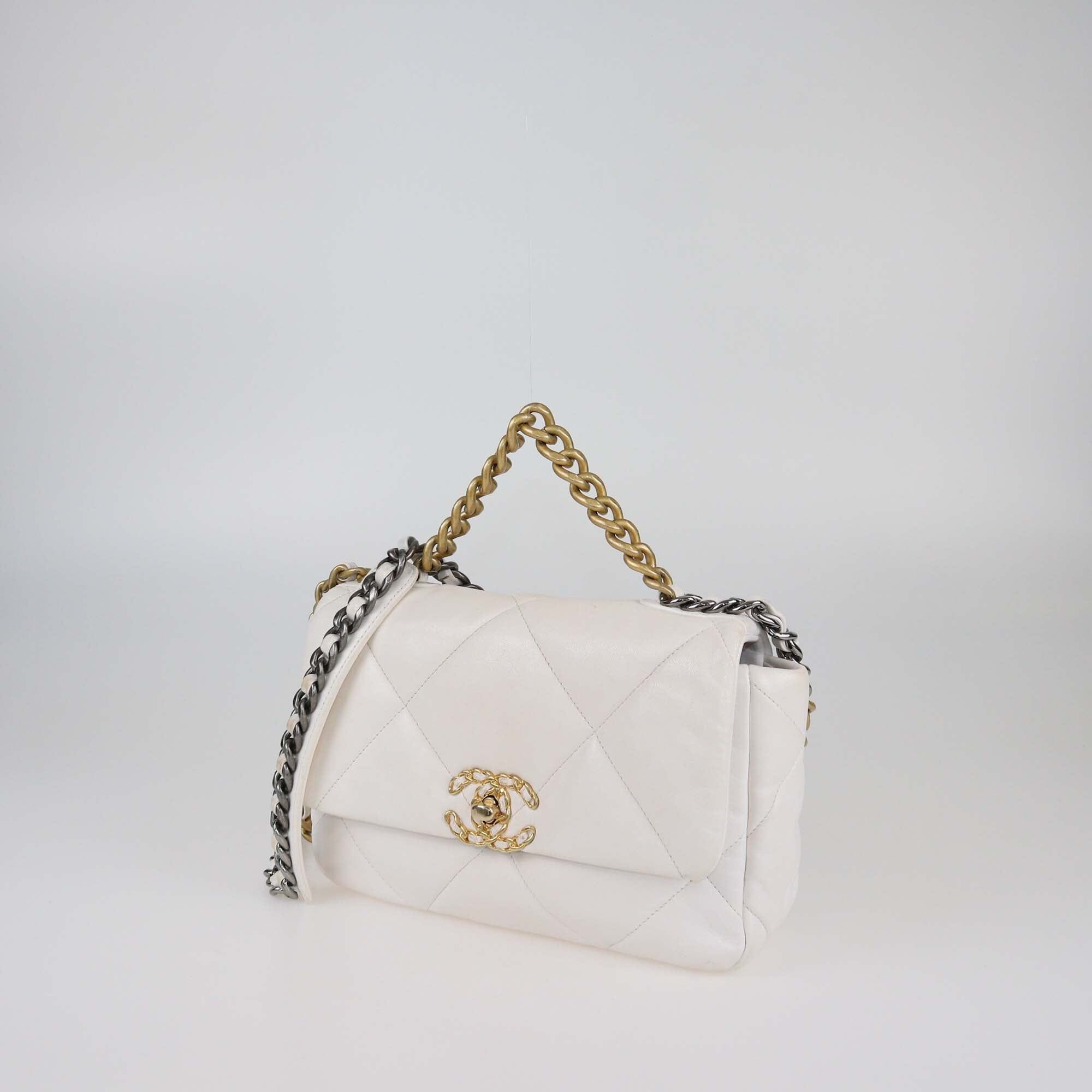 Chanel White Quilted Medium 19 Flap Bag Womens Chanel 