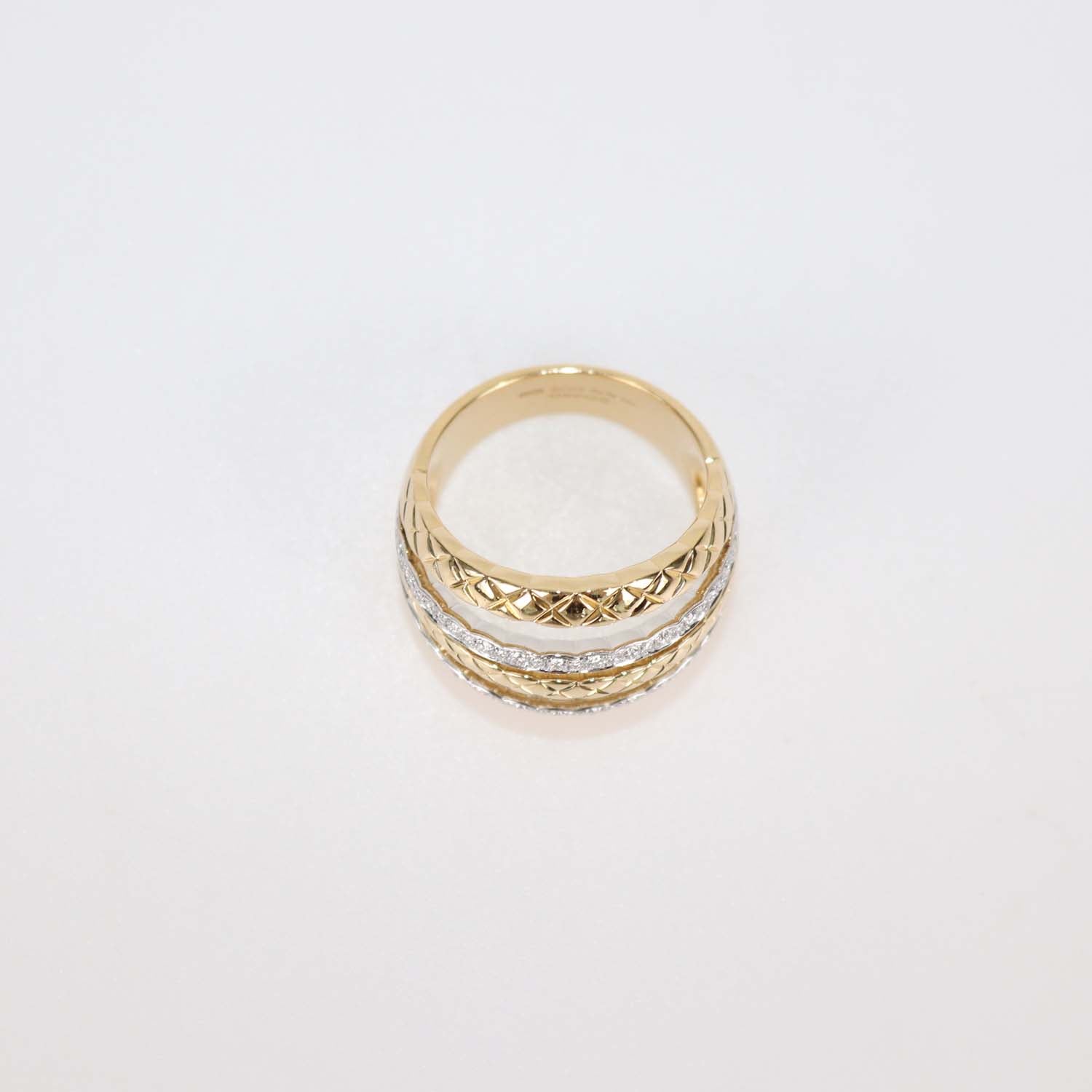 Chanel Two-Tone 18K Gold Diamond Quilted Coco Crush Cocktail Ring Size 11 US