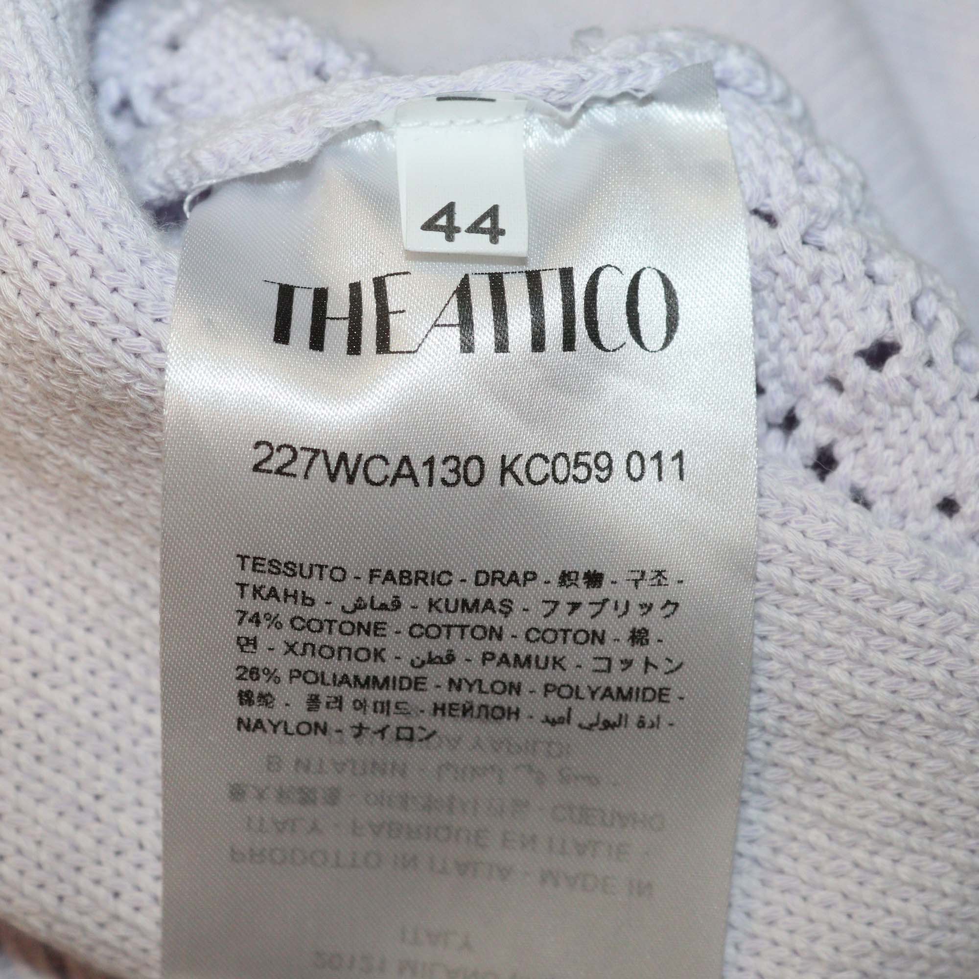 The Attico Lilac Crochet Blend Cotton Long Sleeve Mini Dress