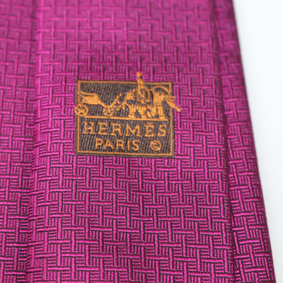 Hermes Fuchsia Silk Geometrical H Tie