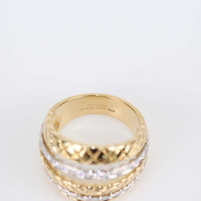 Chanel Two-Tone 18K Gold Diamond Quilted Coco Crush Cocktail Ring Size 11 US