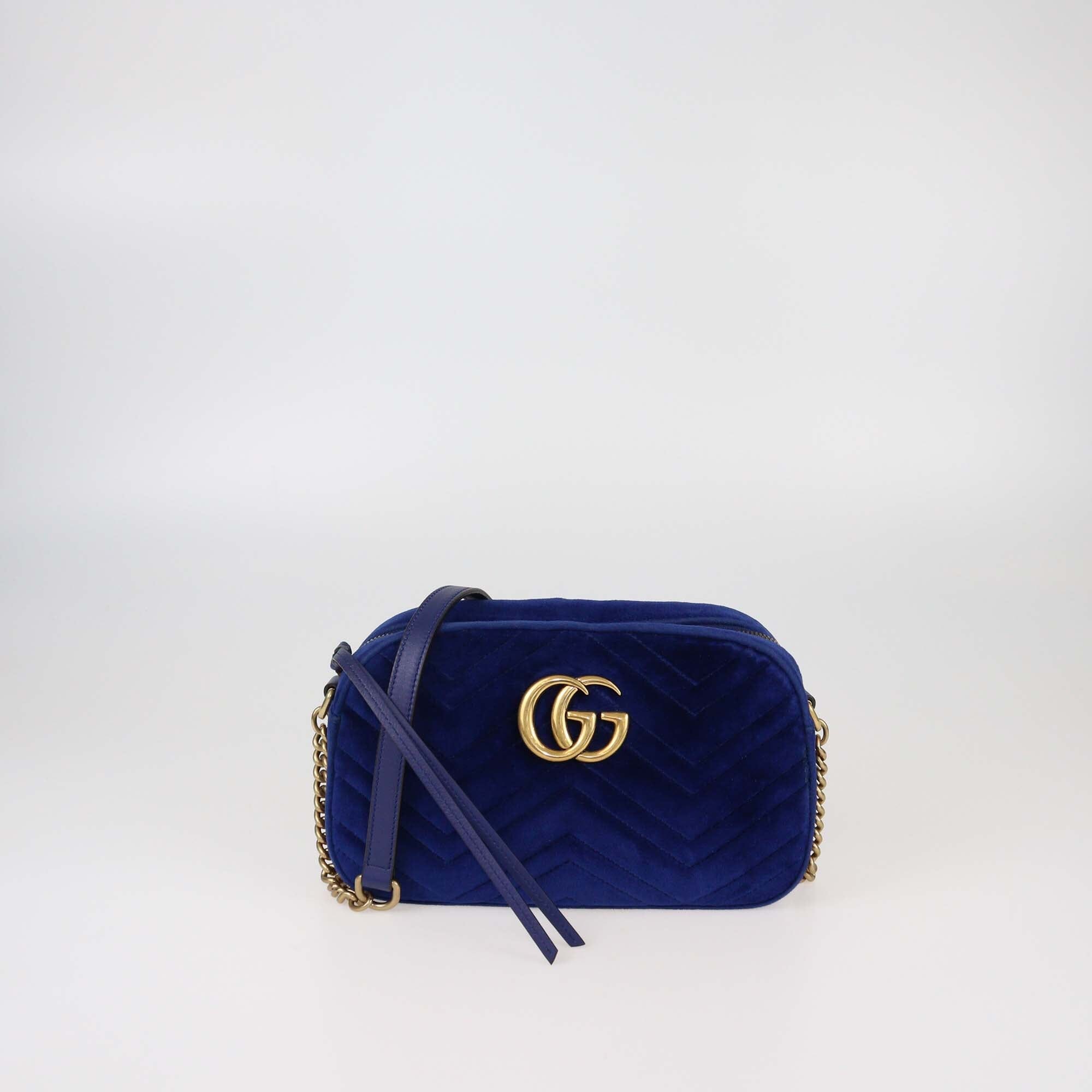 Gucci Blue Matelasse Small GG Marmont Camera Shoulder Bag Womens Gucci 