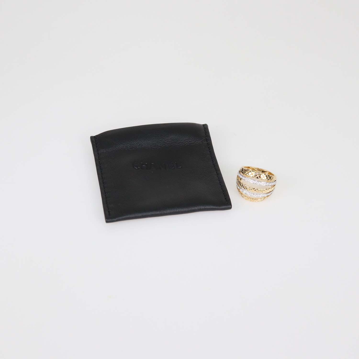 Chanel Two-Tone 18K Gold Diamond Quilted Coco Crush Cocktail Ring Size 11 US