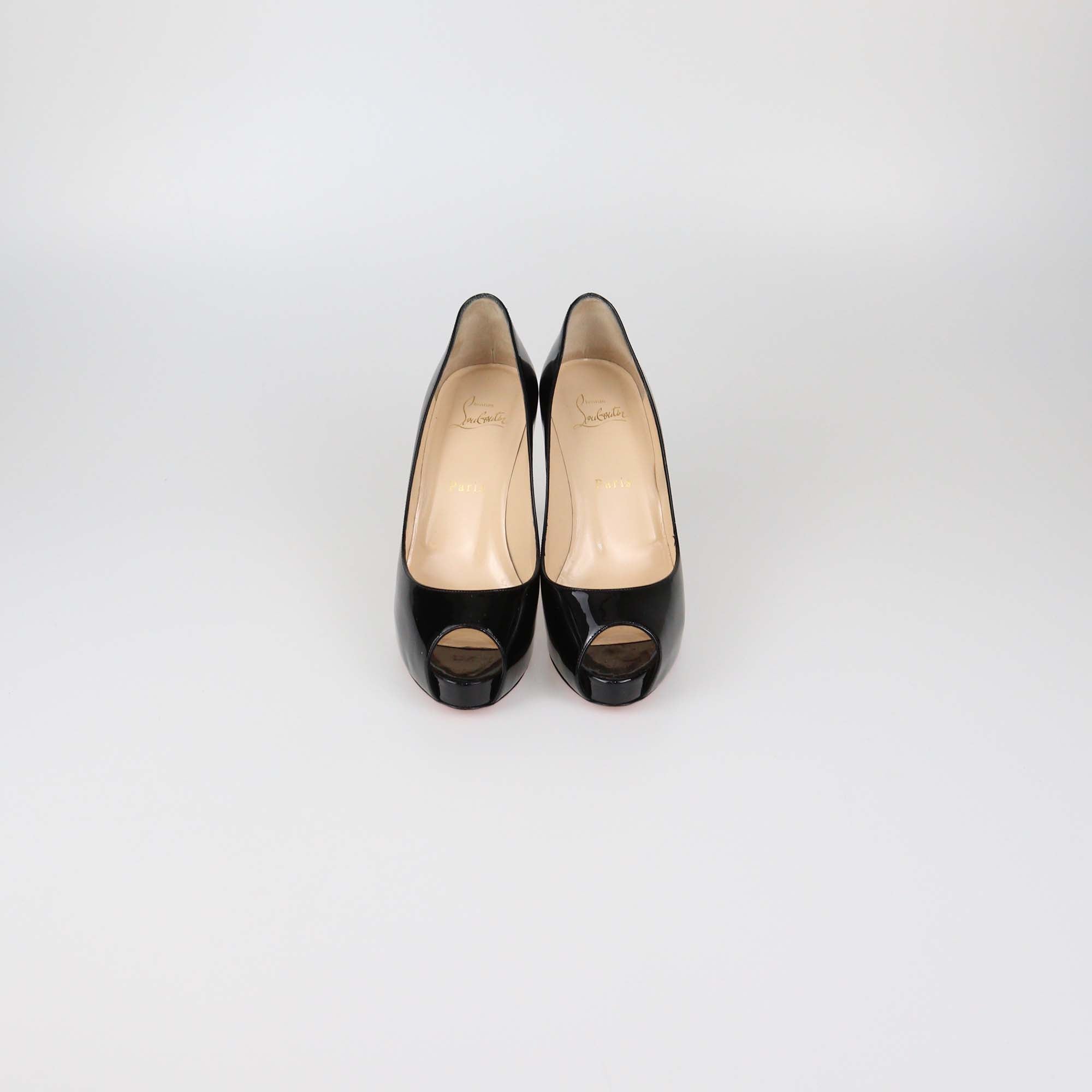 Christian Louboutin Black Patent Leather New Very Prive Peep Toe Pumps