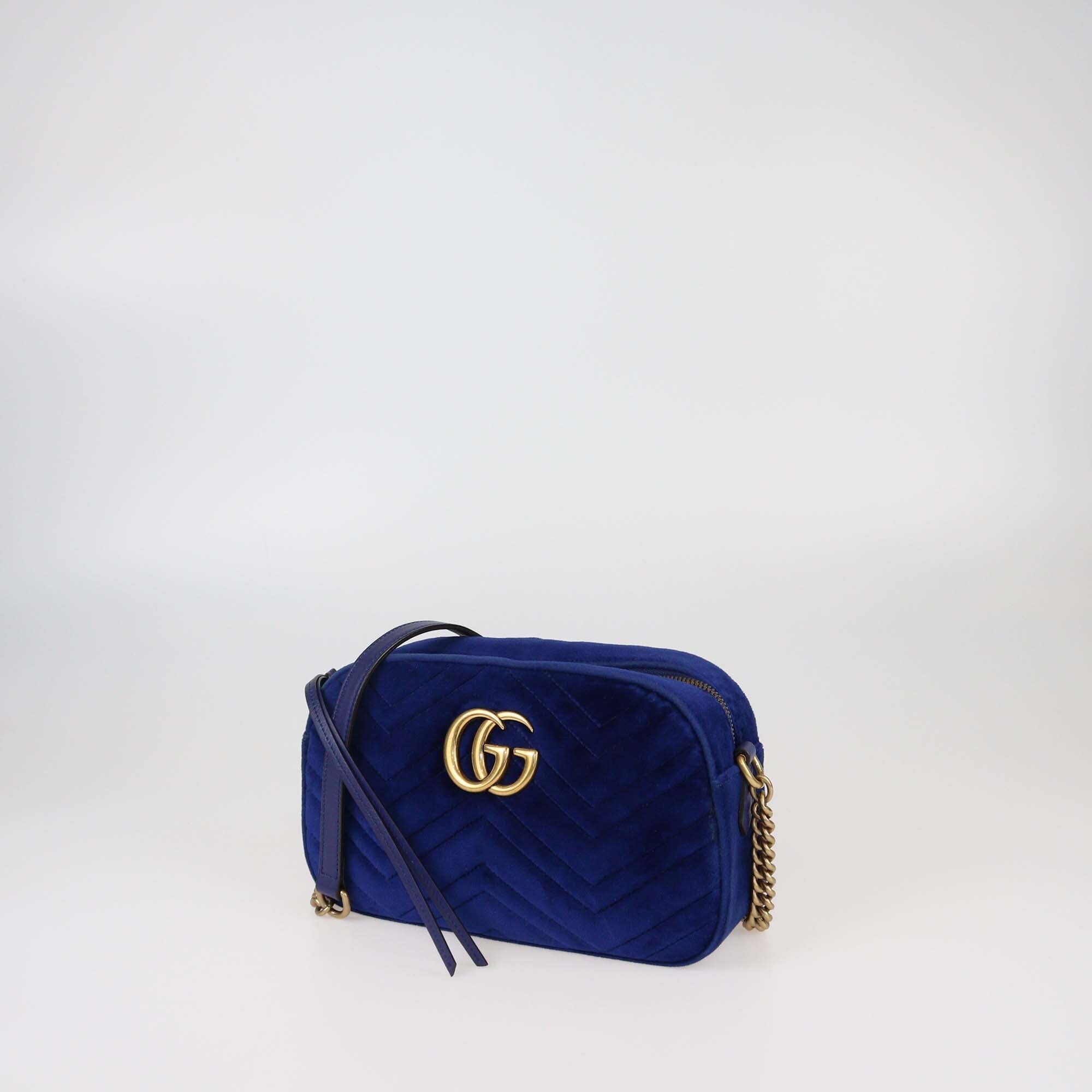 Gucci Blue Matelasse Small GG Marmont Camera Shoulder Bag Womens Gucci 