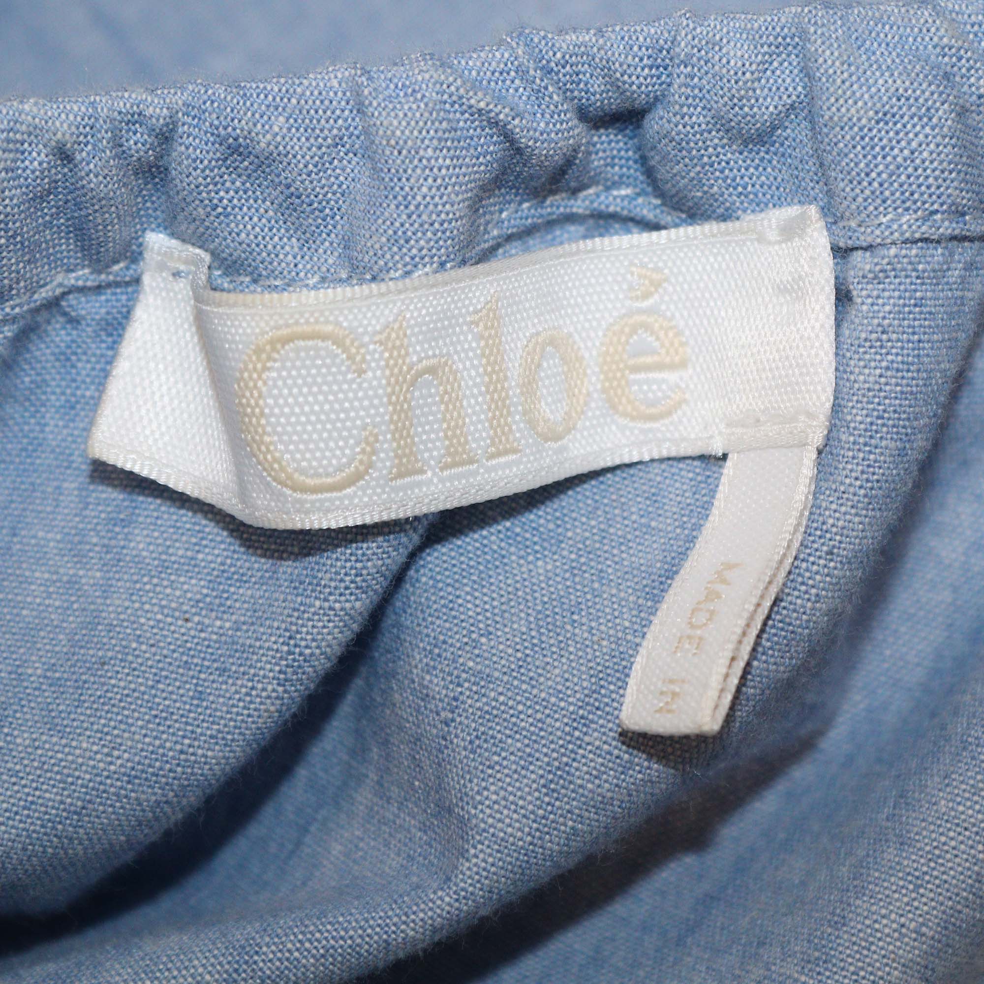 Chloe Washed Blue Cotton Long Sleeve Chambray Blouse