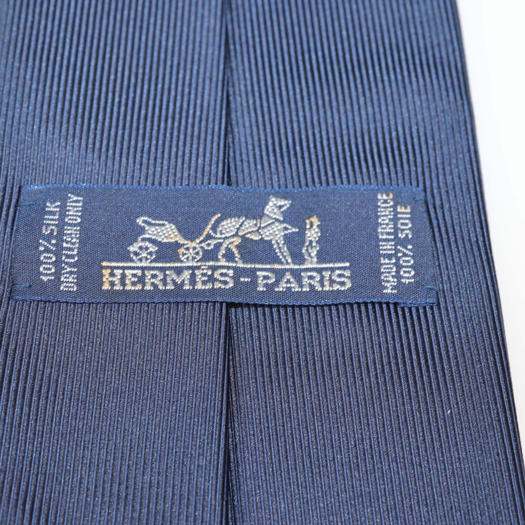 Hermes Blue Silk Tip Print Tie