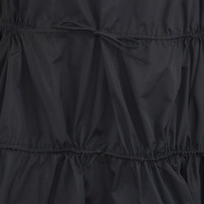 Alaia Black Cotton Three Quarter Sleeve Gathered Drawstring Waist Poplin Dress