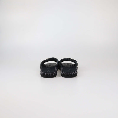 Chanel Black/Grey Braided Fabric CC Flat Slides