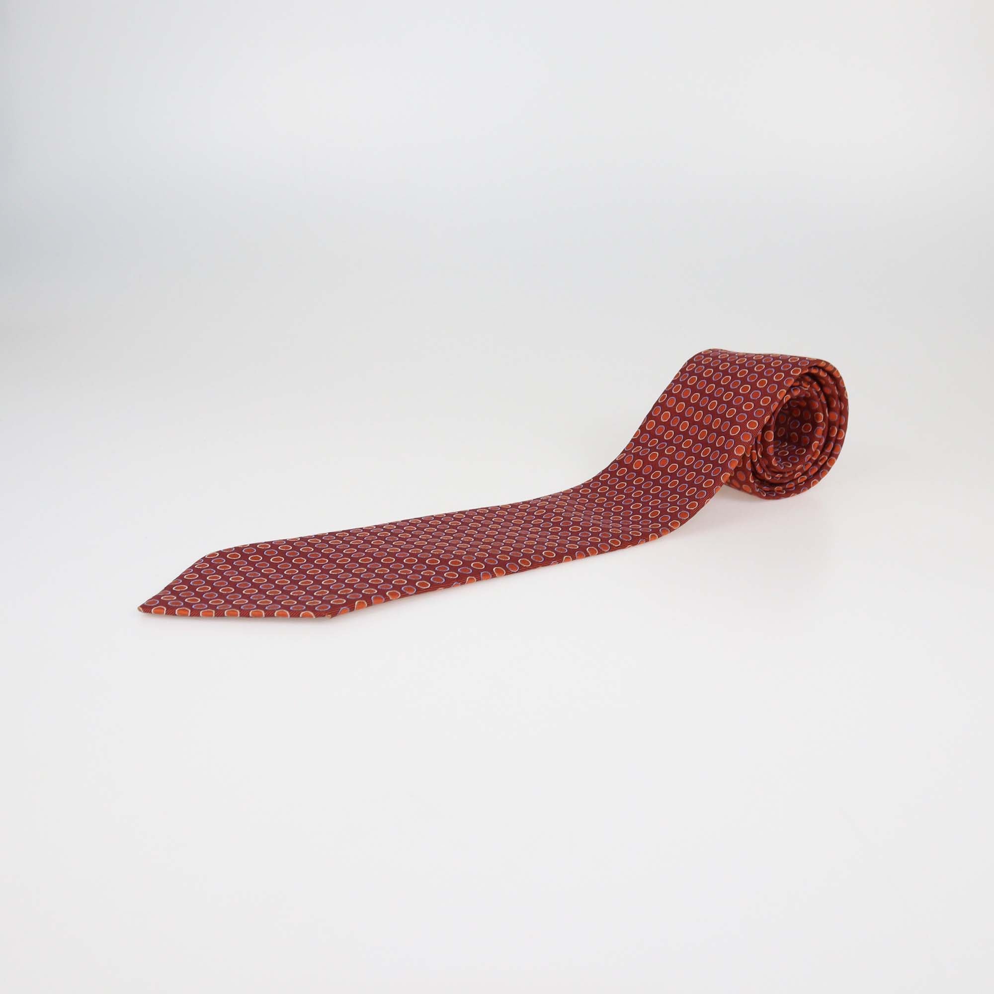 Hermes Orange Silk Polka Dots Print Tie