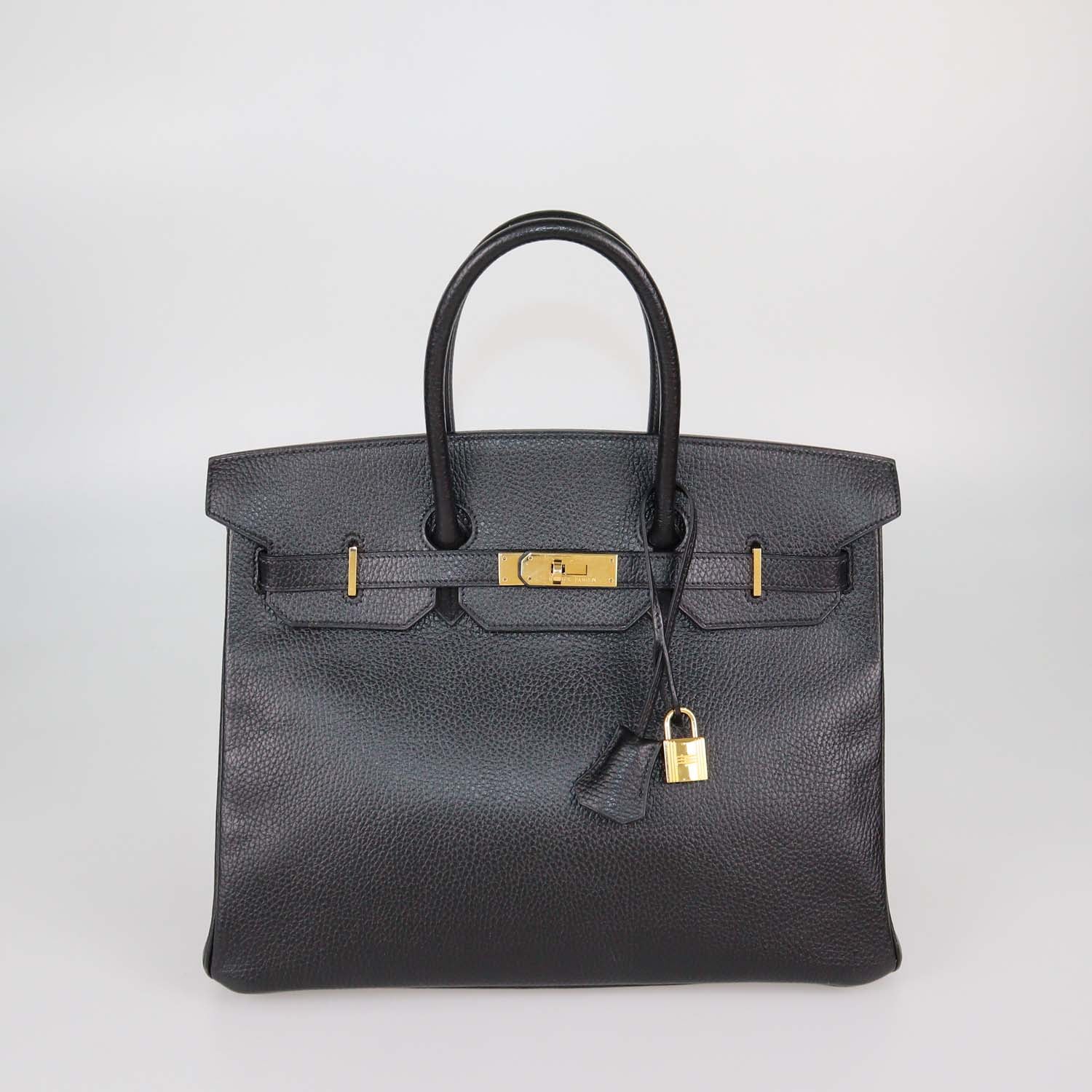 Hermes Black Clemence Leather Gold Hardware Birkin 35 Bag