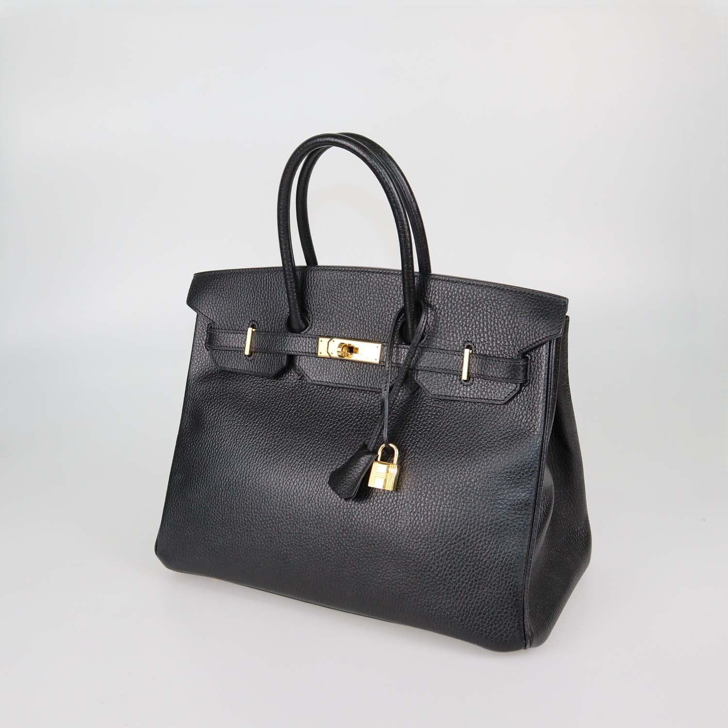 Hermes Black Clemence Leather Gold Hardware Birkin 35 Bag