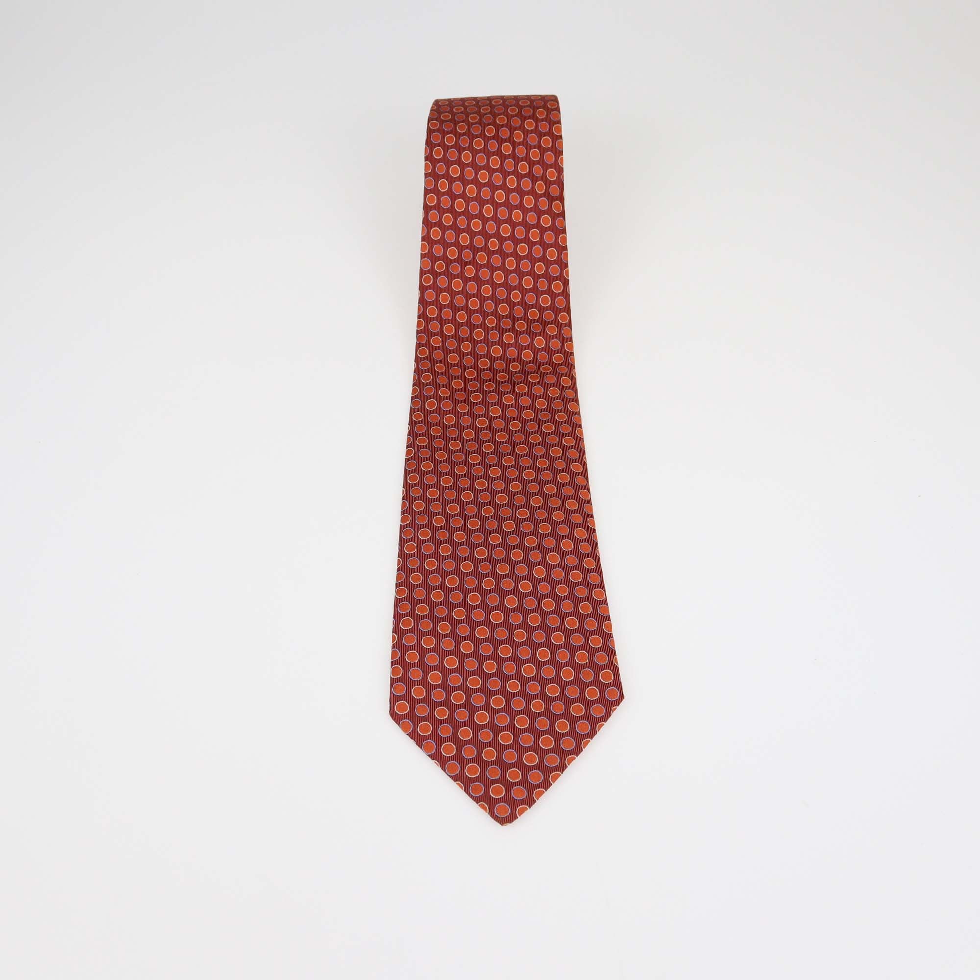 Hermes Orange Silk Polka Dots Print Tie