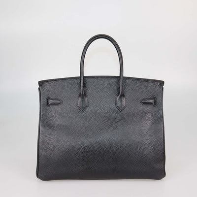 Hermes Black Clemence Leather Gold Hardware Birkin 35 Bag