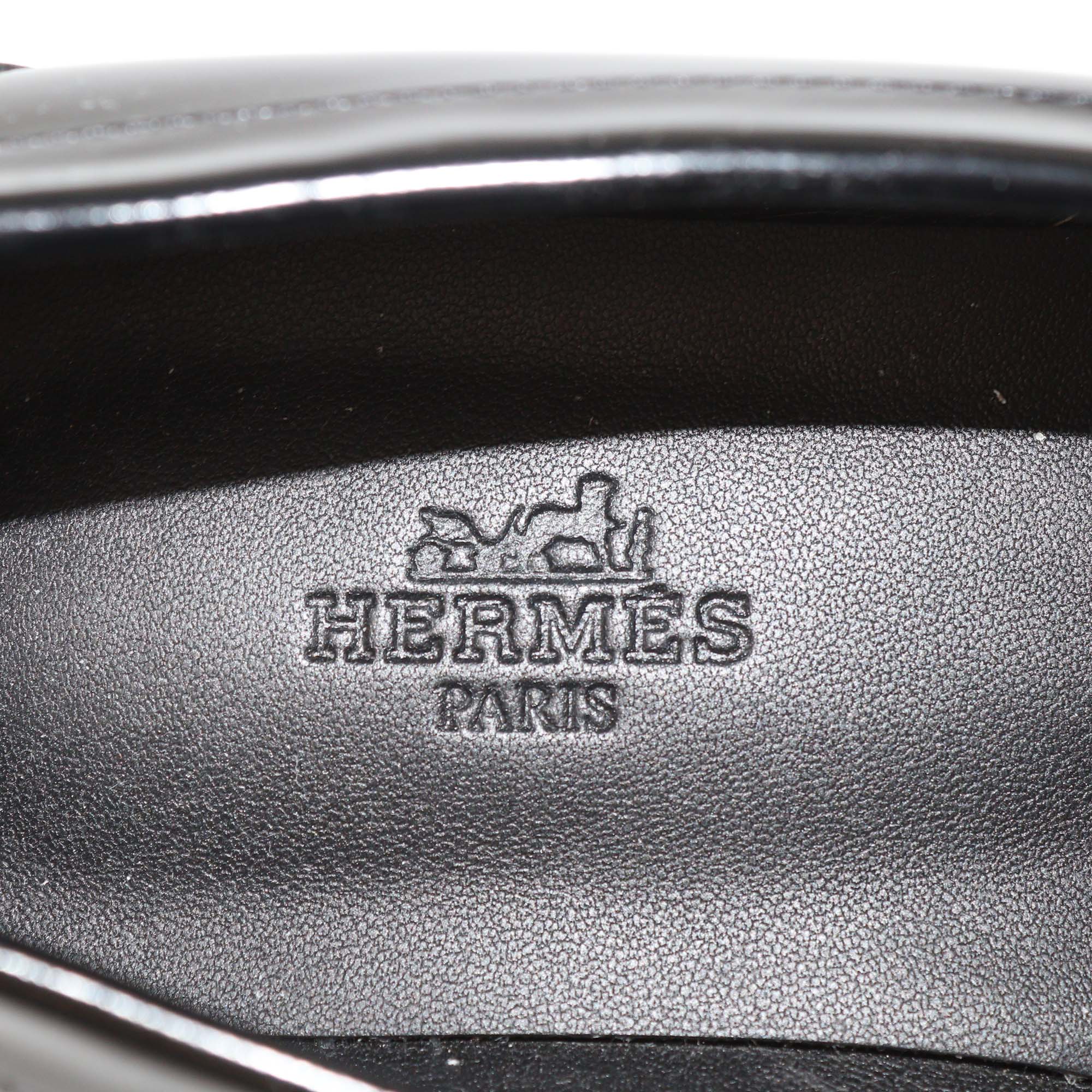 Hermes Black Glazed Leather Faubourg Loafers