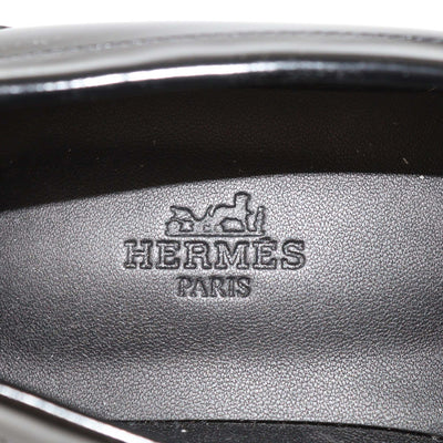 Hermes Black Glazed Leather Faubourg Loafers