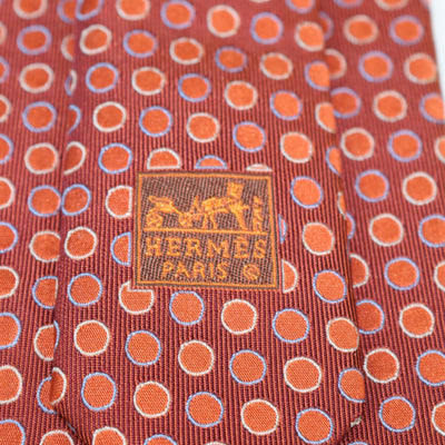 Hermes Orange Silk Polka Dots Print Tie
