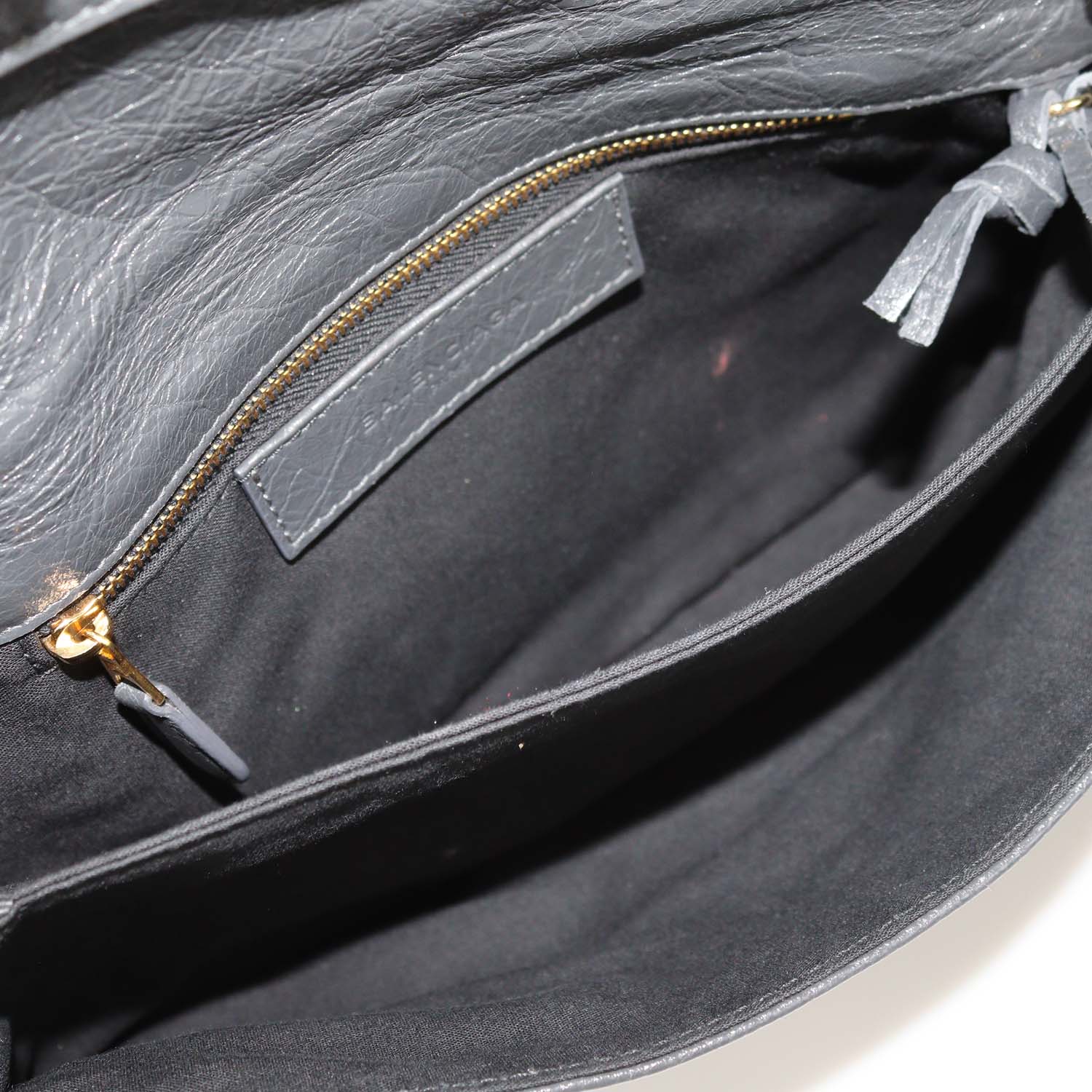 Balenciaga Grey Leather Envelope Clutch Crossbody Bag