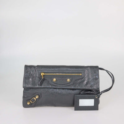 Balenciaga Grey Leather Envelope Clutch Crossbody Bag