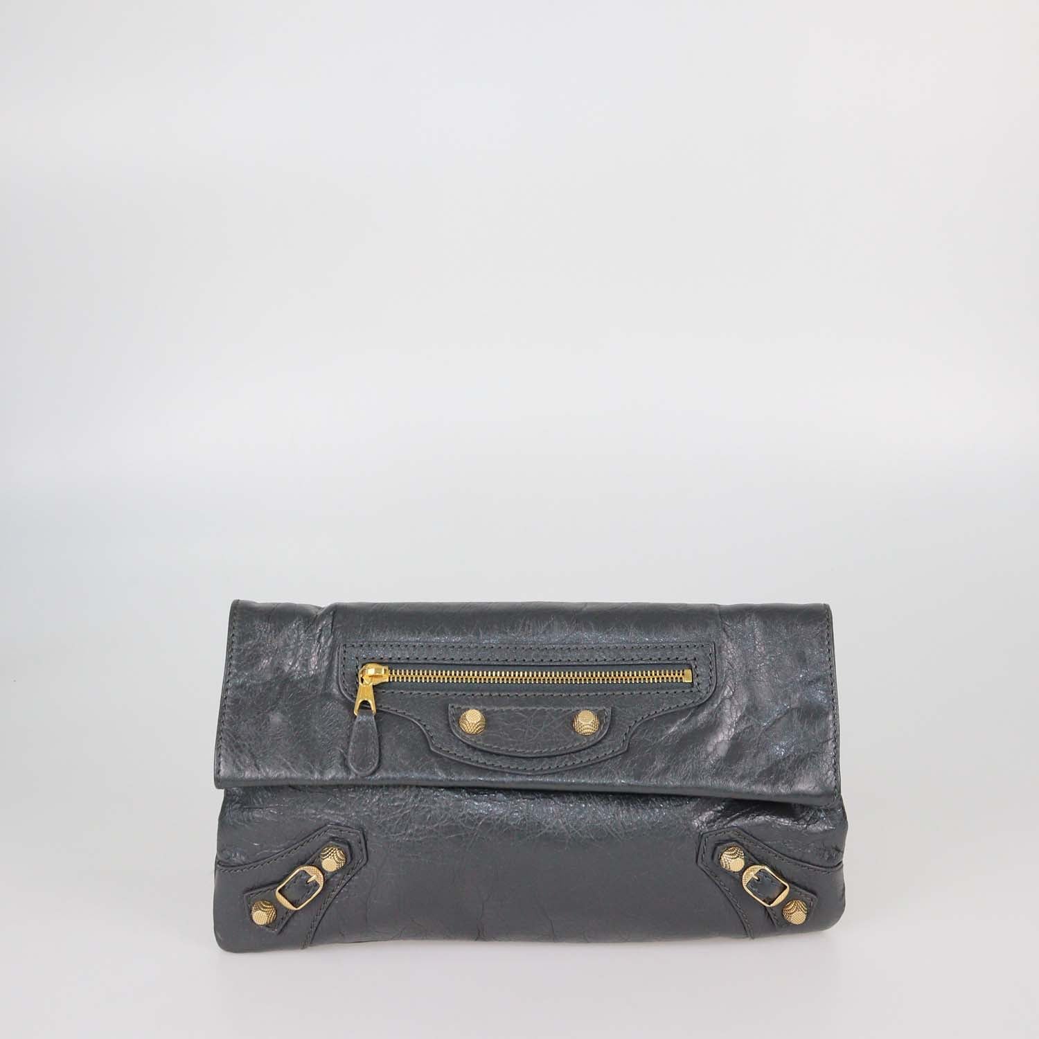 Balenciaga Grey Leather Envelope Clutch Crossbody Bag