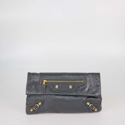 Balenciaga Grey Leather Envelope Clutch Crossbody Bag