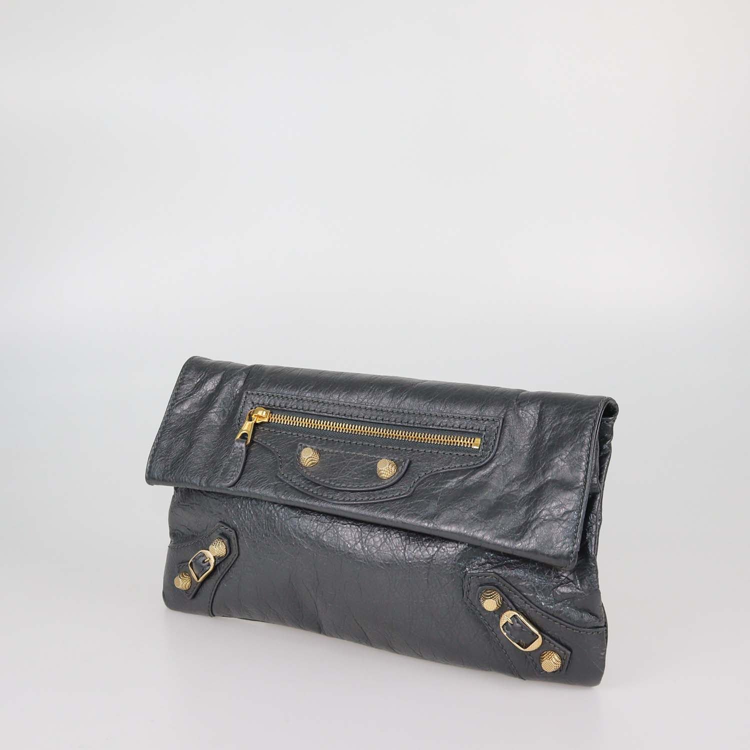 Balenciaga Grey Leather Envelope Clutch Crossbody Bag