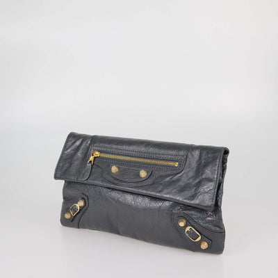 Balenciaga Grey Leather Envelope Clutch Crossbody Bag