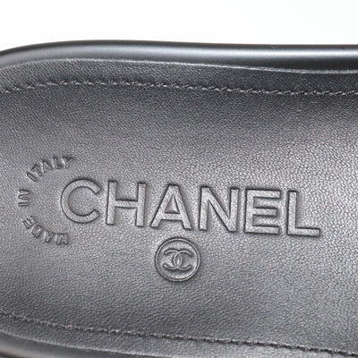 Chanel Black Tweed Multi Chain & Beaded Detail Slide Sandals
