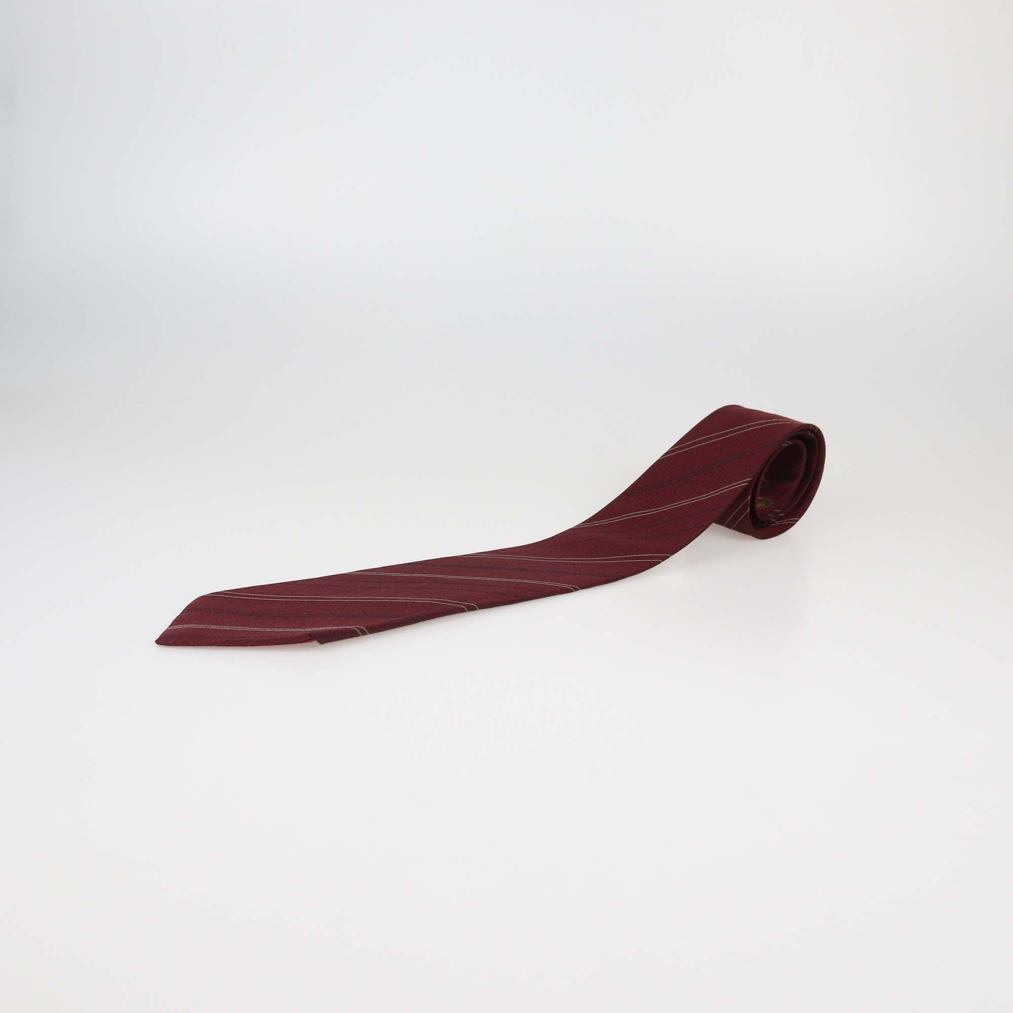 Hermes Burgundy Silk Stripe Geometrical H Tie
