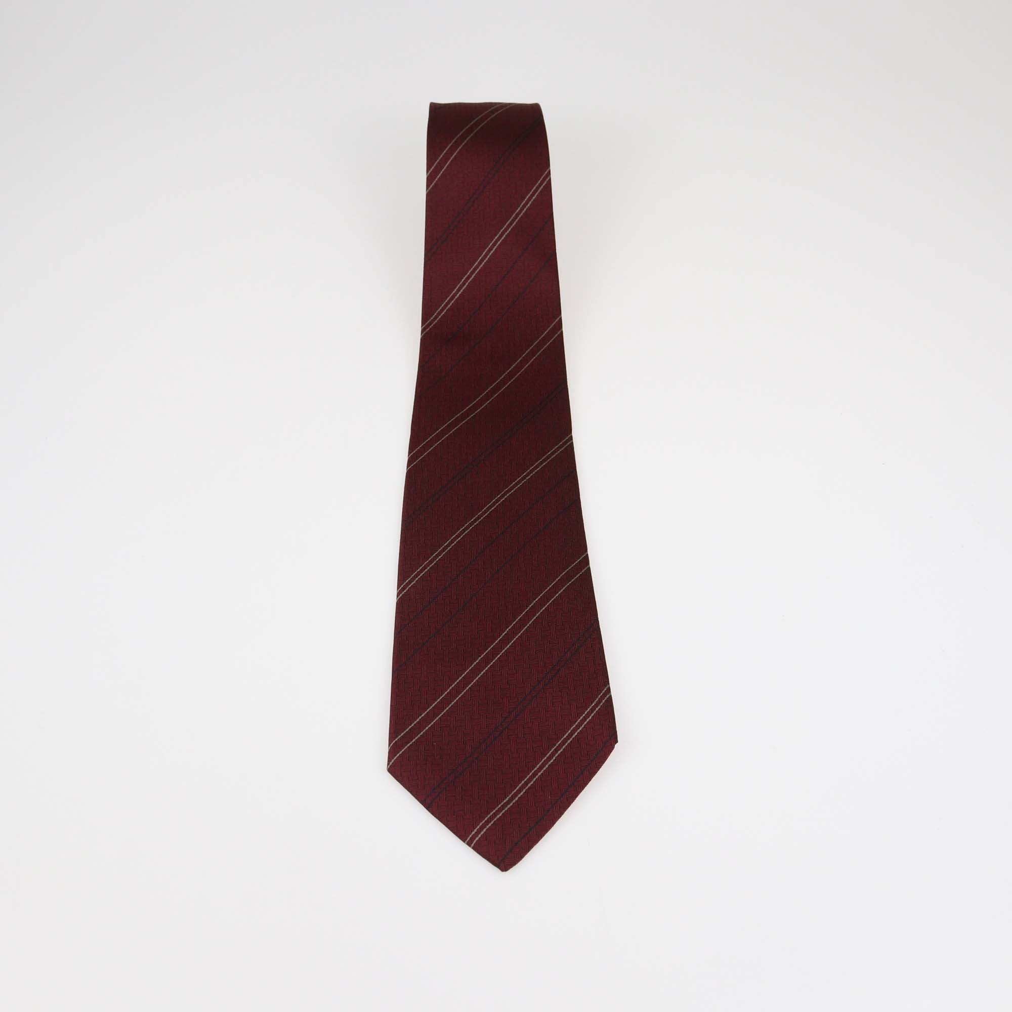 Hermes Burgundy Silk Stripe Geometrical H Tie