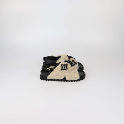 Louis Vuitton Beige/Black Shearling Paseo Comfort Flat Sandals