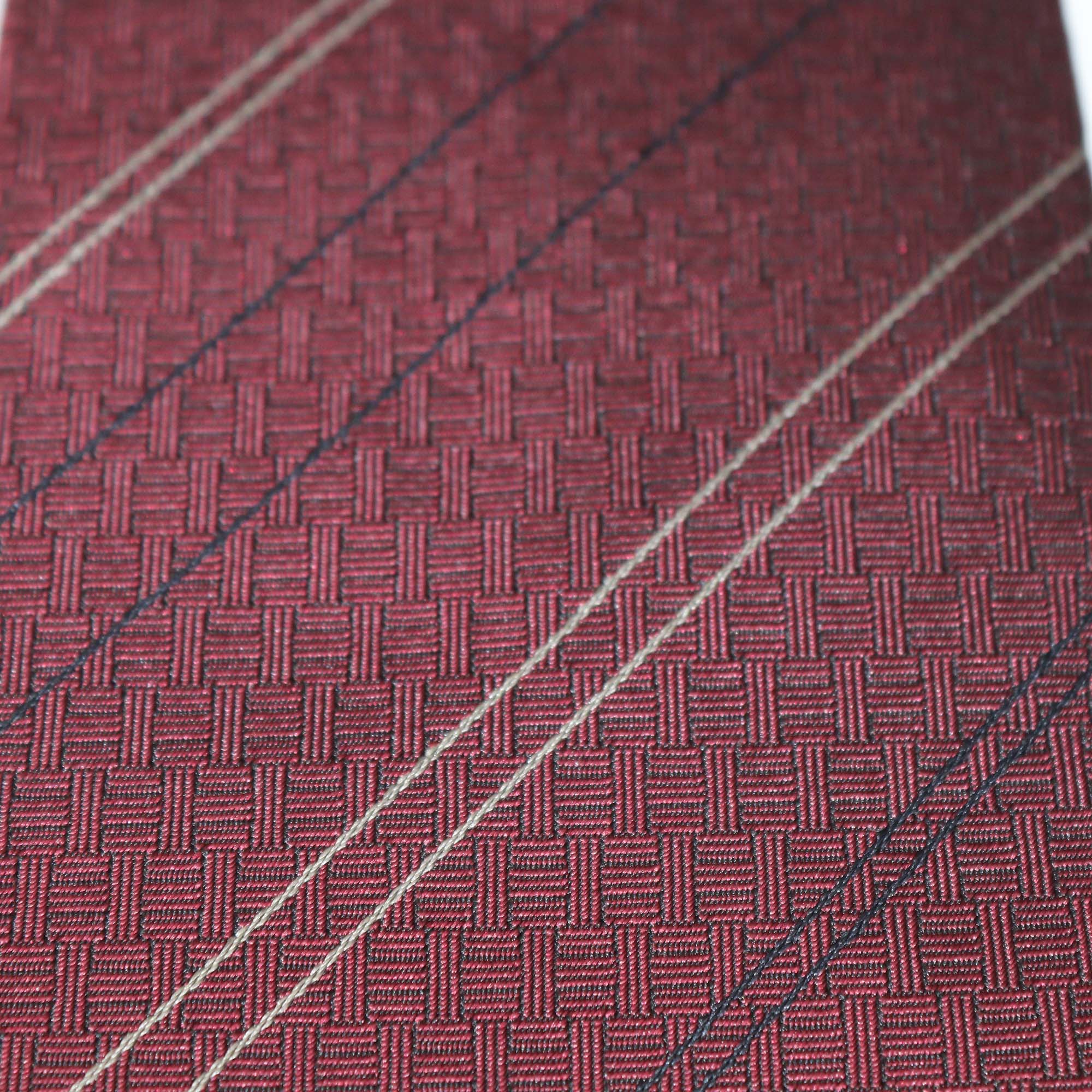 Hermes Burgundy Silk Stripe Geometrical H Tie