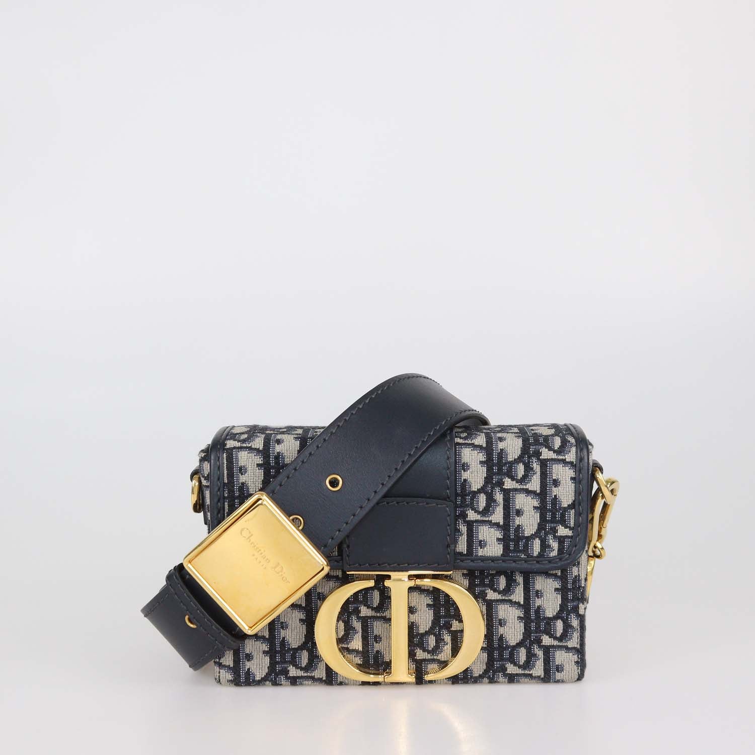Christian Dior Navy Blue Oblique Canvas and Leather 30 Montaigne Bag