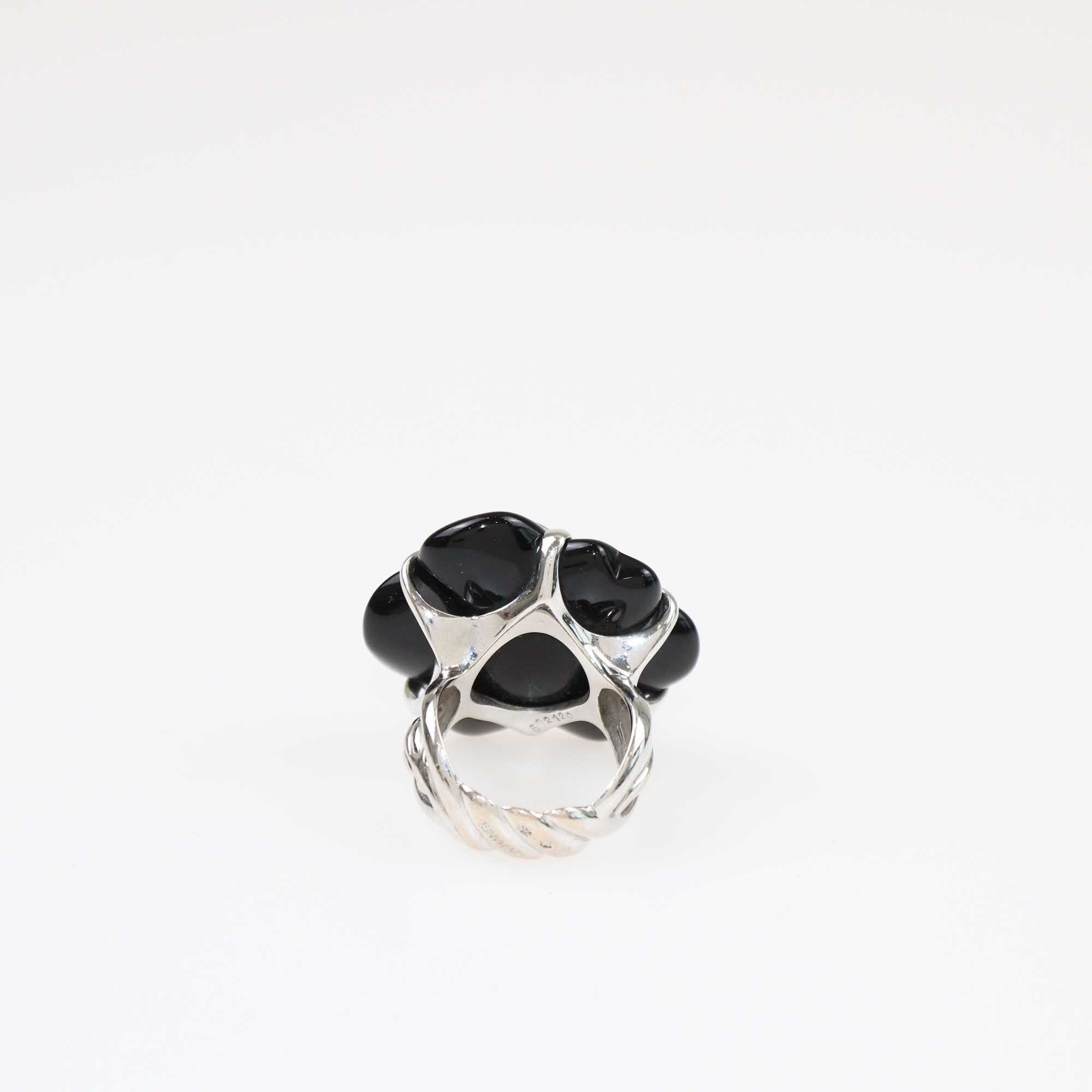 Chanel Onyx 18K White Gold Camelia Ring Jewellery Chanel 