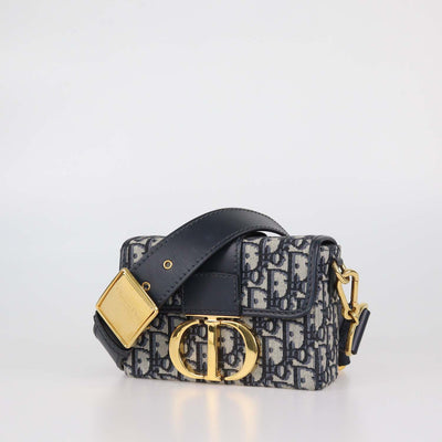 Christian Dior Navy Blue Oblique Canvas and Leather 30 Montaigne Bag