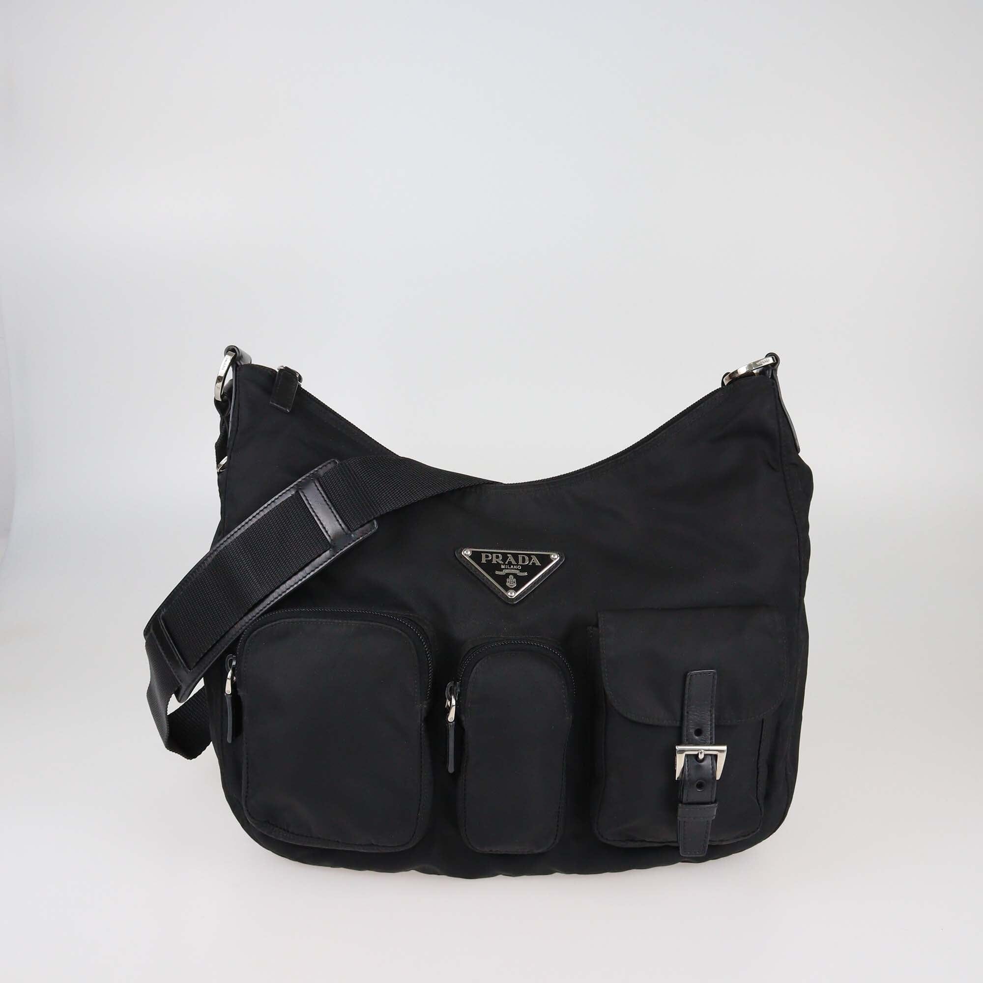 Prada Black Nylon Triple Pocket Shoulder Bag Womens Prada 