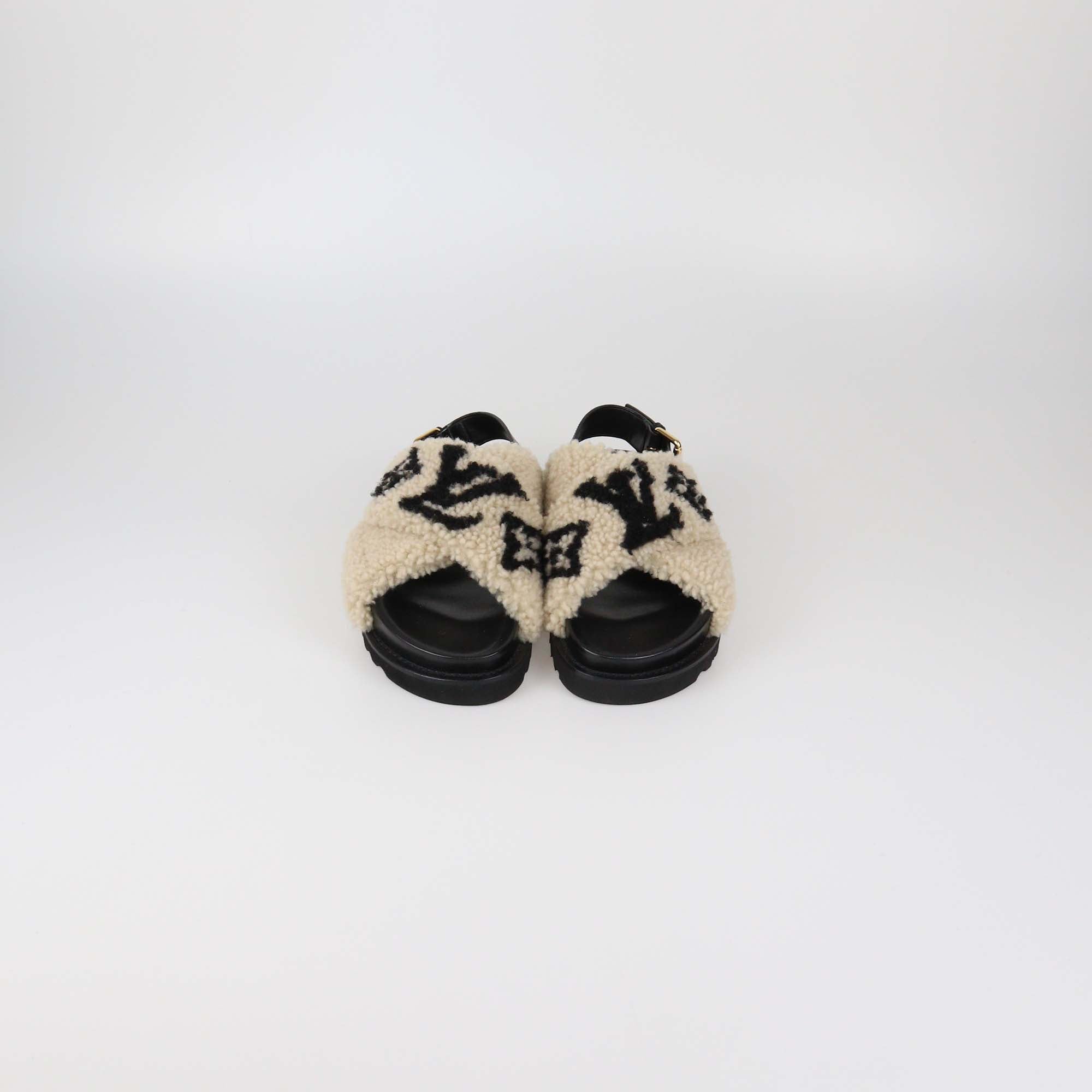 Louis Vuitton Beige/Black Shearling Paseo Comfort Flat Sandals