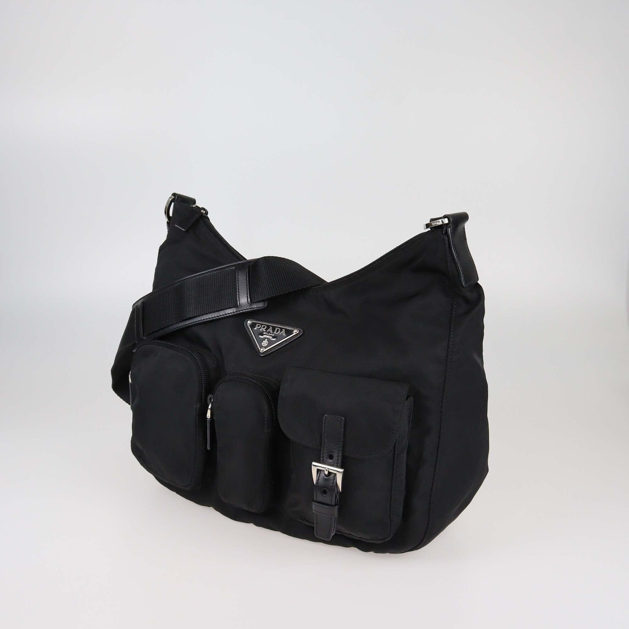 Prada Black Nylon Triple Pocket Shoulder Bag Womens Prada 
