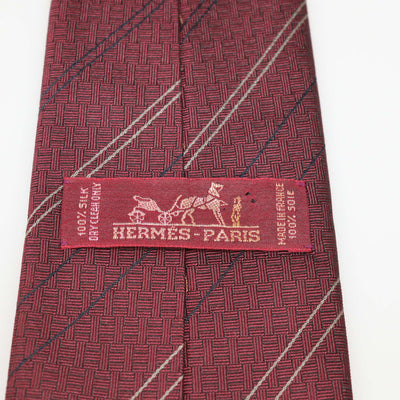 Hermes Burgundy Silk Stripe Geometrical H Tie