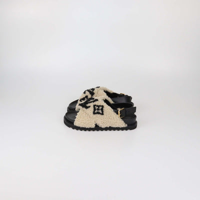 Louis Vuitton Beige/Black Shearling Paseo Comfort Flat Sandals