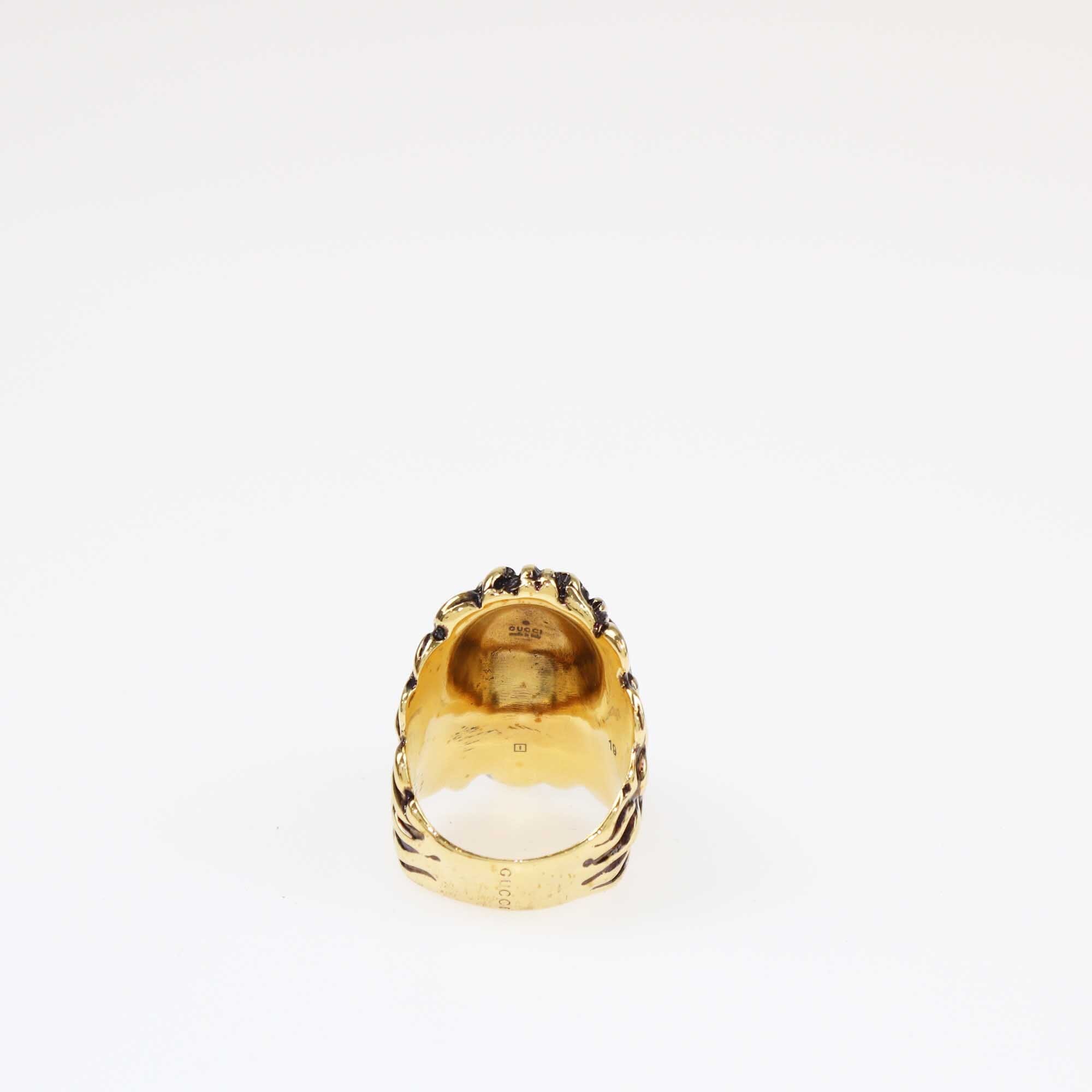 Gucci Gold Plated Metal Black Crystal Lion Head Ring Size 19 Accessories Gucci 