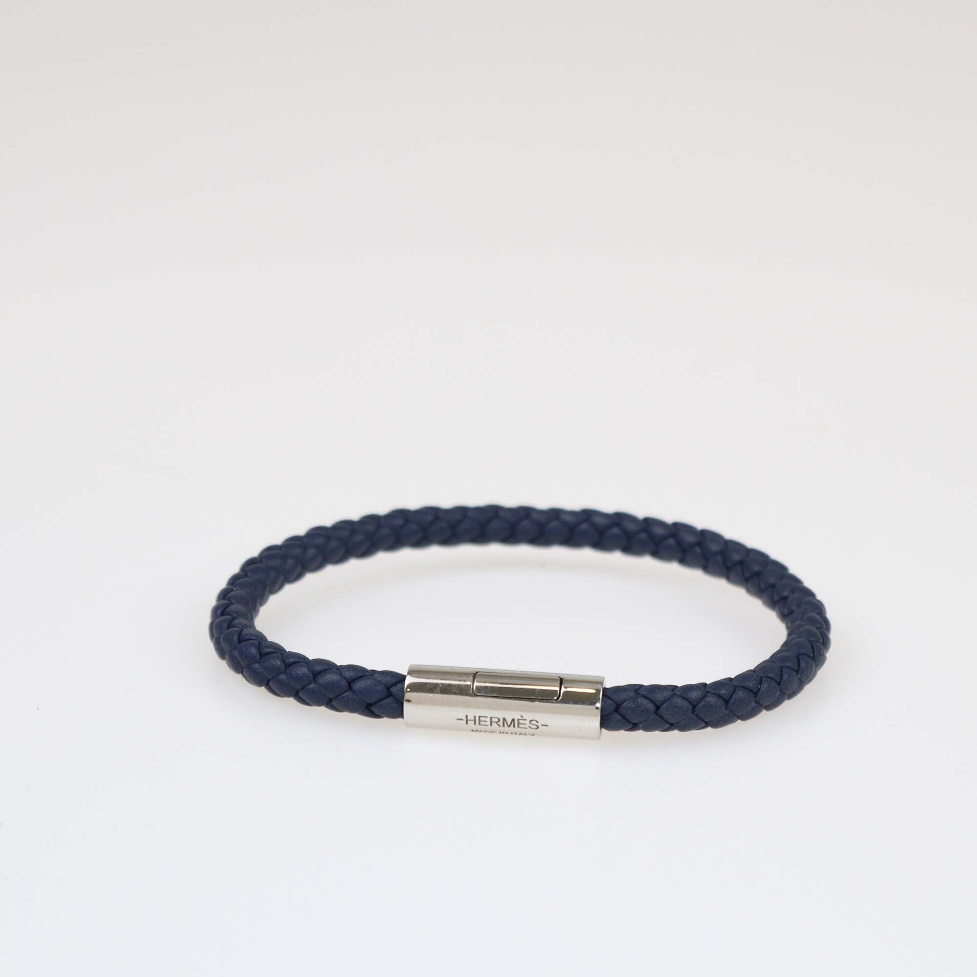 Hermes Goliath Blue Braided Swift Palladium Plated Bracelet T4 Accessories Hermes 