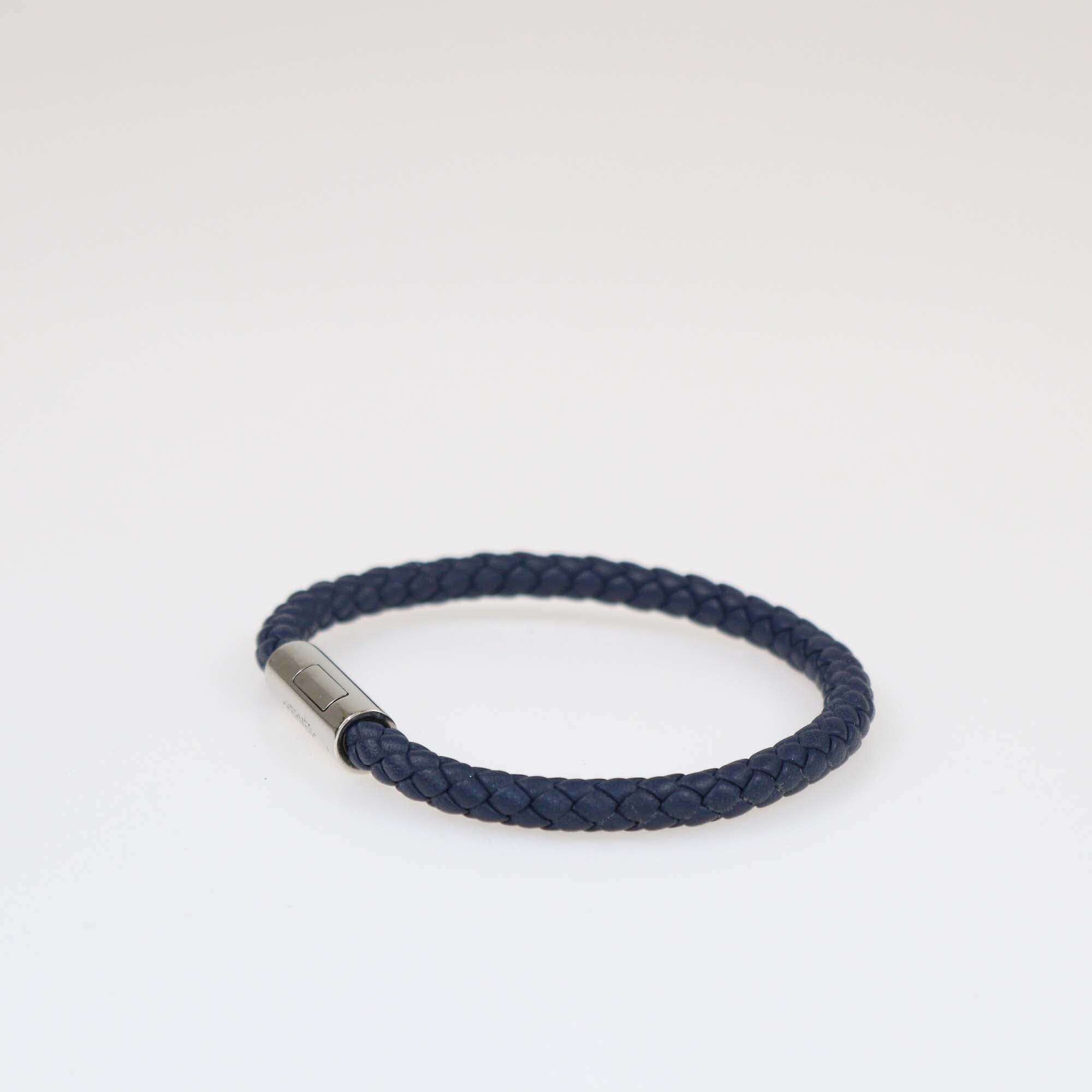 Hermes Goliath Blue Braided Swift Palladium Plated Bracelet T4 Accessories Hermes 