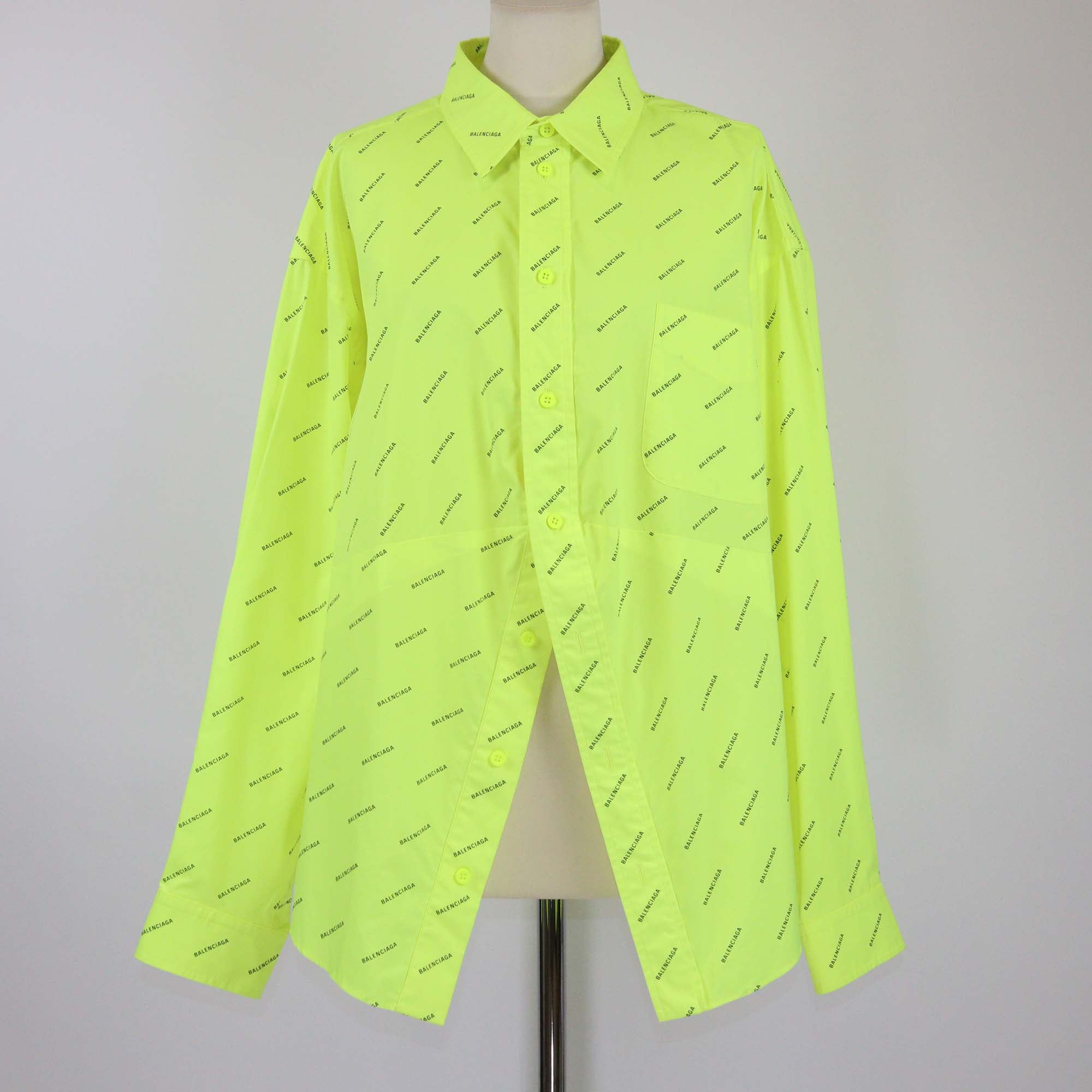 Balenciaga Fluorescent Yellow/Black Cotton Allover Swing Shirt
