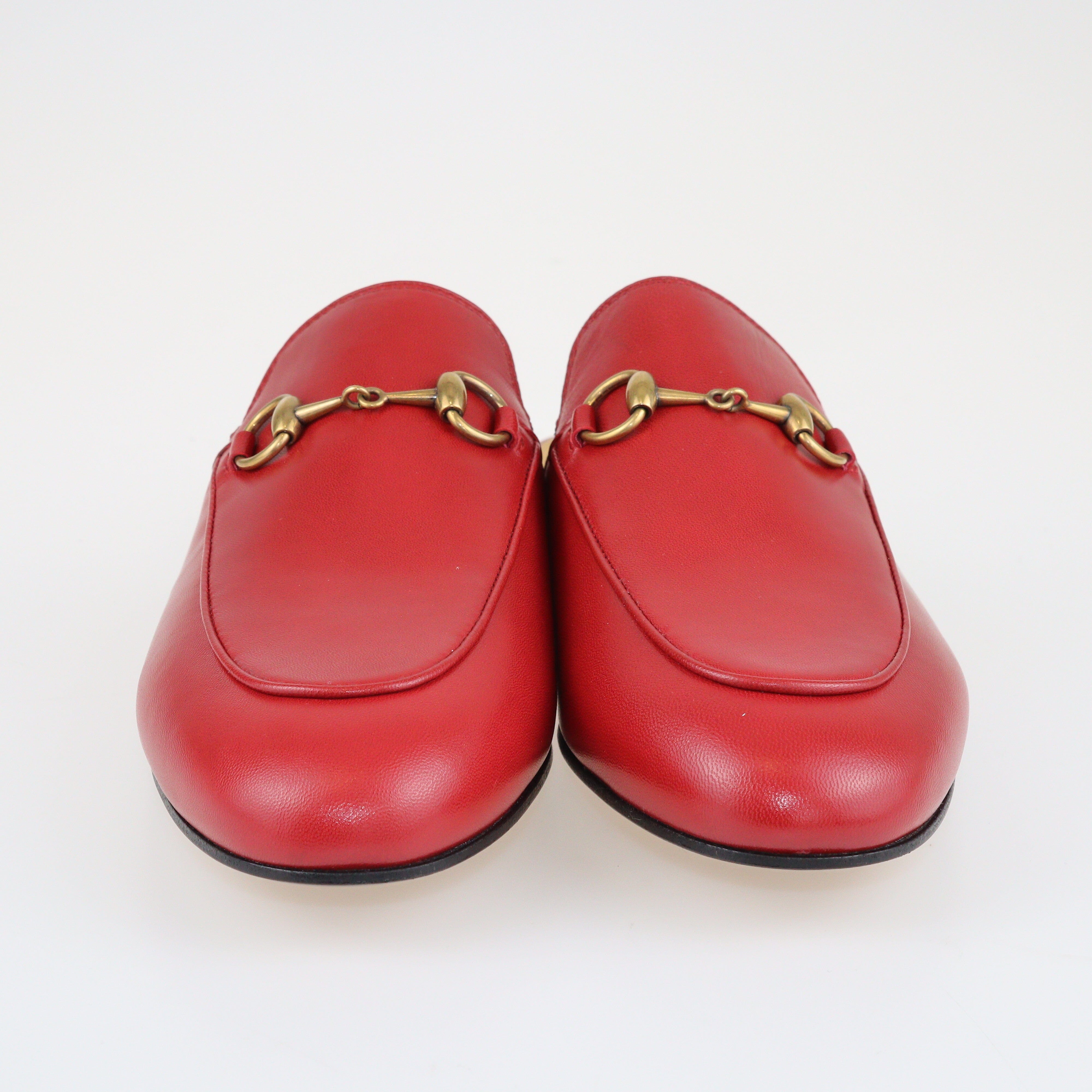 Red Princetown Horsebit Mules Shoes Gucci 