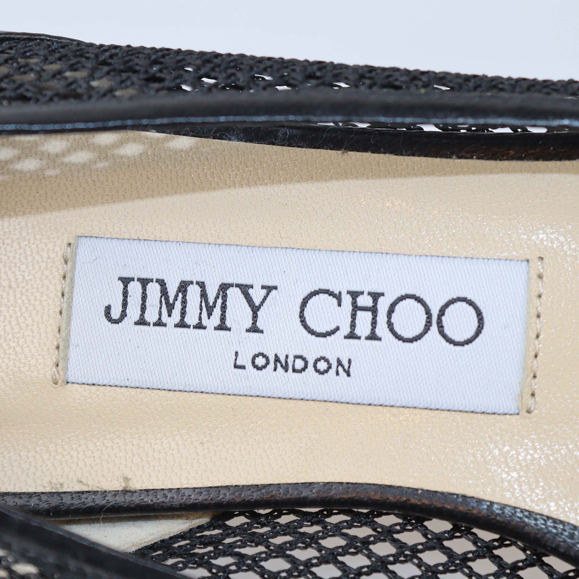 Jimmy Choo Black Mesh Nylon and Leather Pointed Toe Flats