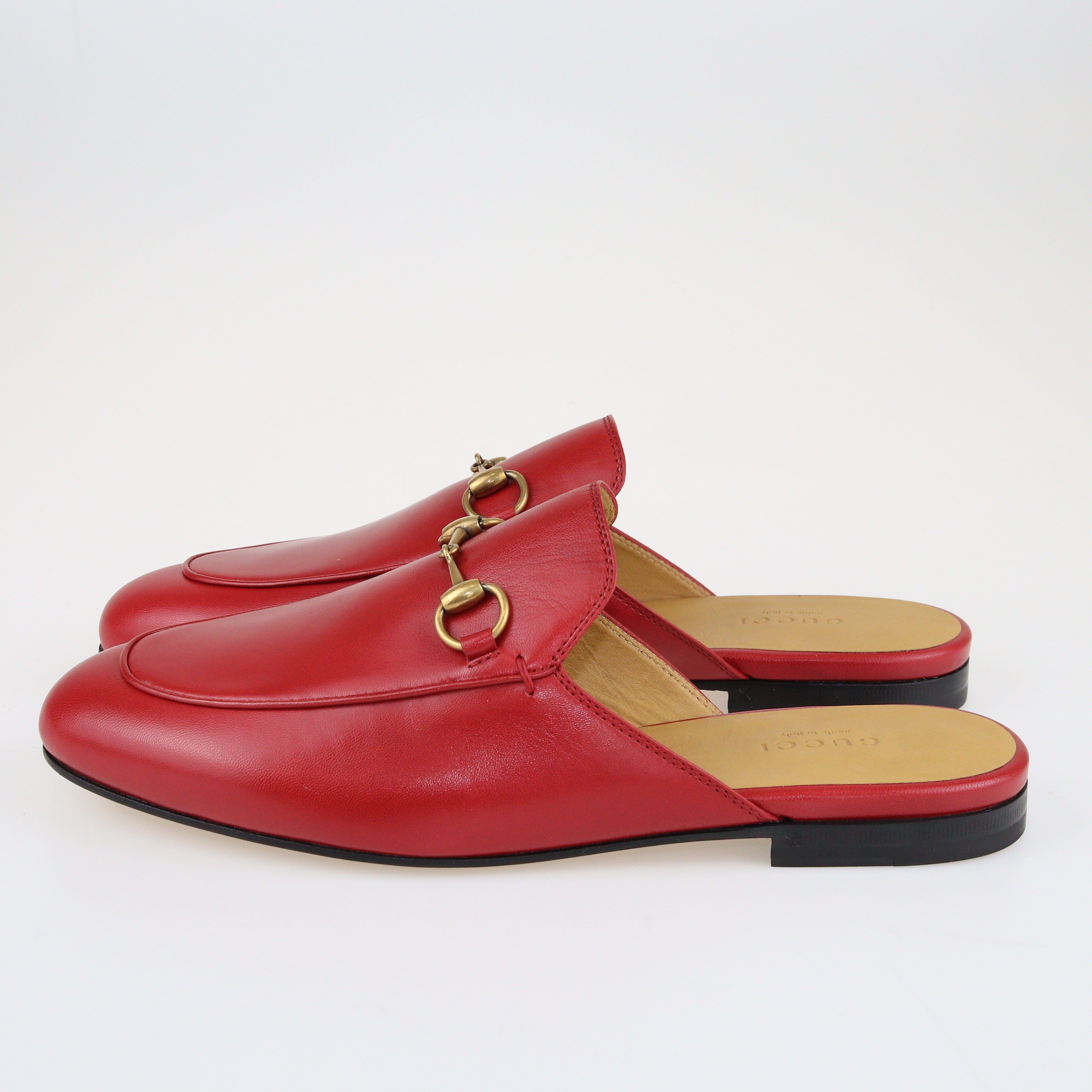 Red Princetown Horsebit Mules Shoes Gucci 