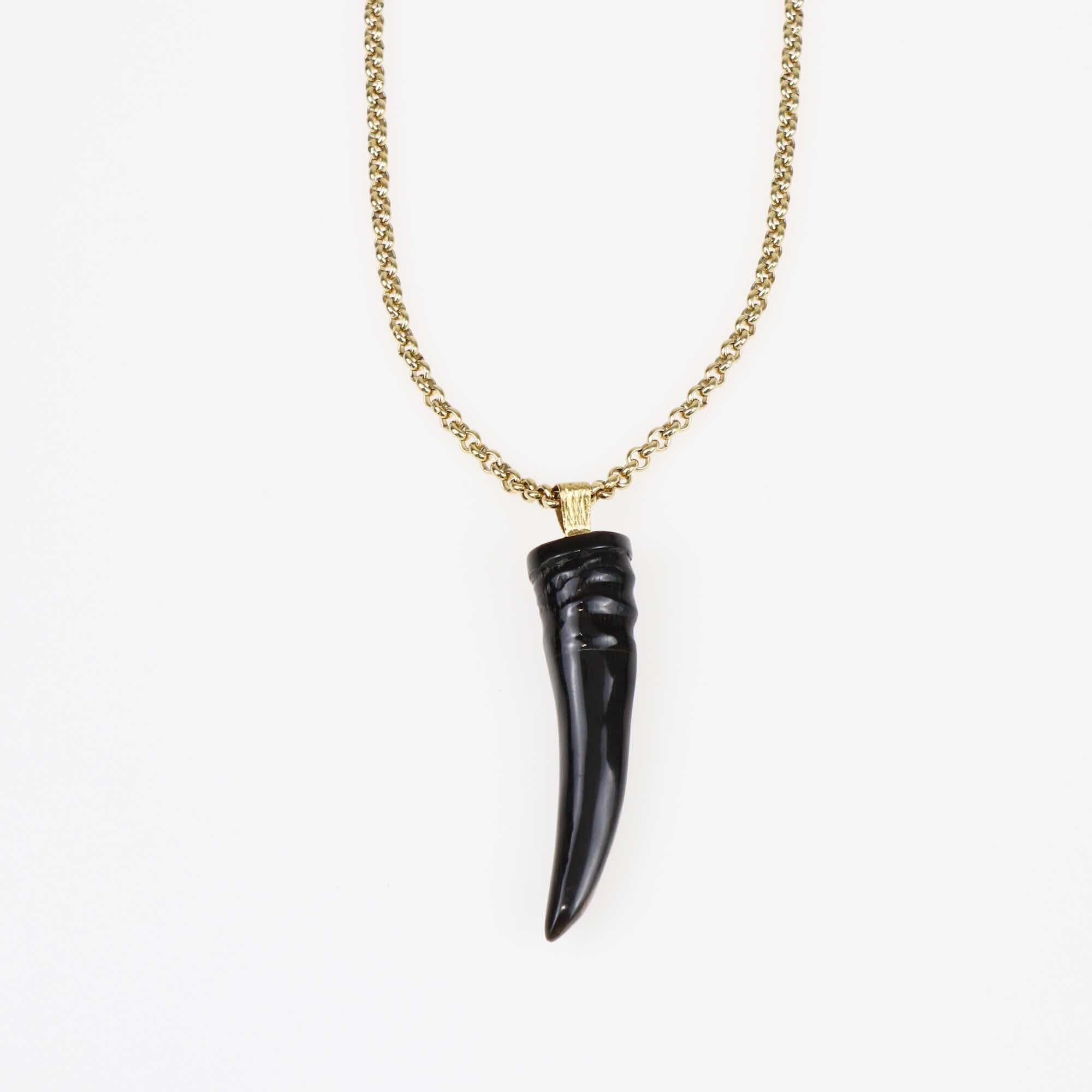 Roberto Cavalli Gold Tone Metal Chain Black Horn Pendant Necklace Accessories Roberto Cavalli 