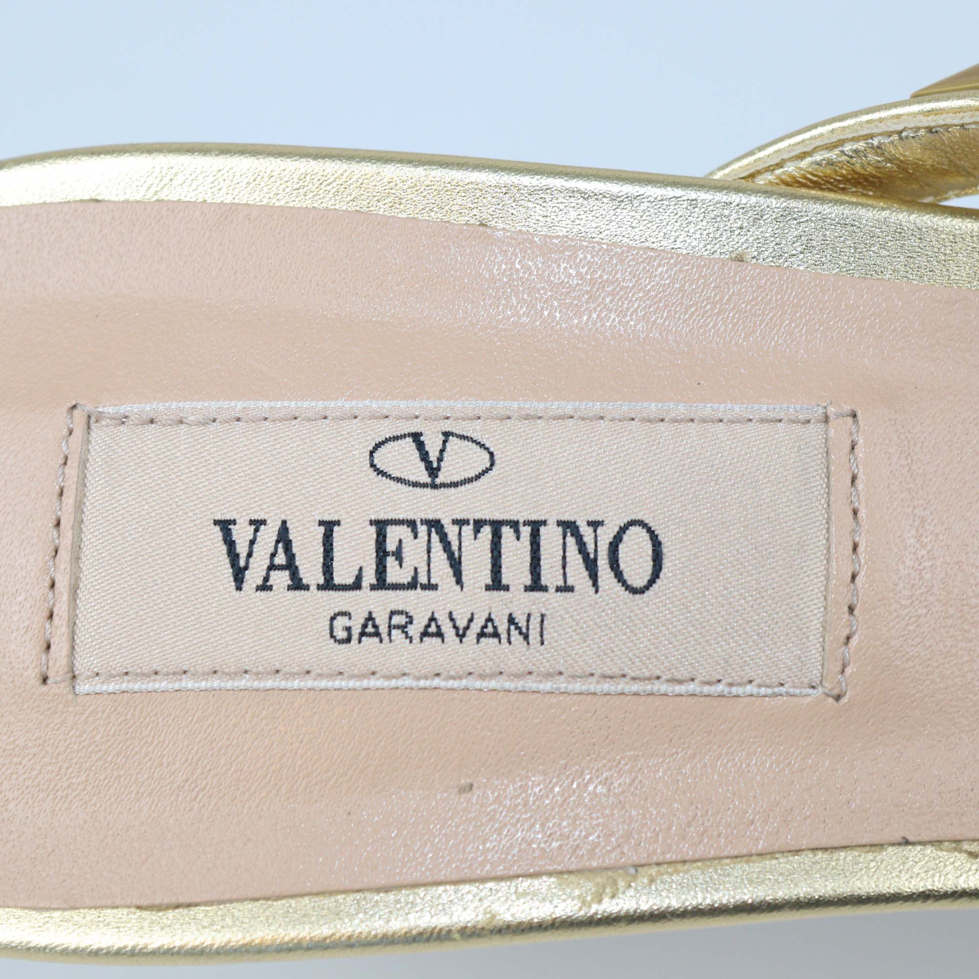 Valentino Gold Leather Rockstud Slide Sandals